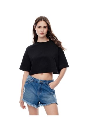 Short Tiro Medio Denim Desgaste índigo Medio Mujer Azul