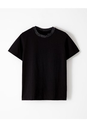 Camiseta Regular Algodón Negra Mujer Negro