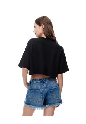 Short Tiro Medio Denim Desgaste índigo Medio Mujer Azul