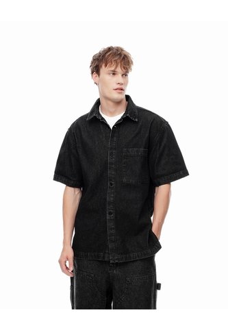 Camisa Manga Corta Denim Regular Negra Hombre Azul Gef