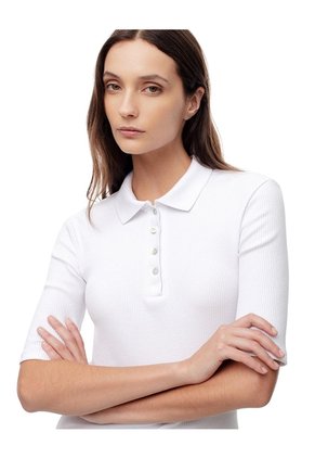 Polo Slim Tejido De Punto Algodón Blanca Mujer Blanco