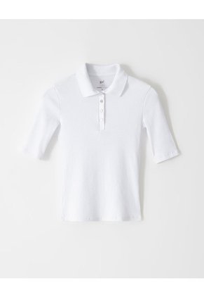 Polo Slim Tejido De Punto Algodón Blanca Mujer Blanco