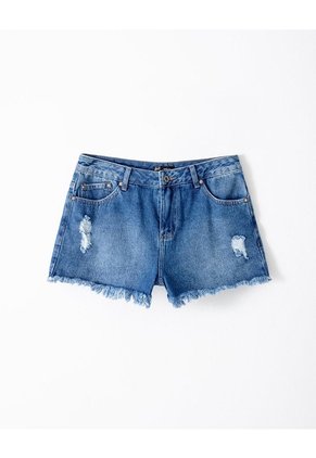 Short Tiro Medio Denim Desgaste índigo Medio Mujer Azul