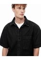 Camisa Manga Corta Denim Regular Negra Hombre Azul de Gef