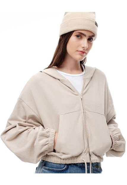 Chaqueta Regular Algodón Arena Mujer Beige