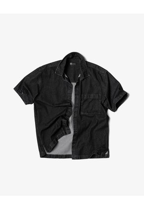 Camisa Manga Corta Denim Regular Negra Hombre Azul