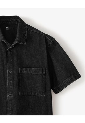 Camisa Manga Corta Denim Regular Negra Hombre Azul