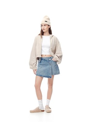 Chaqueta Regular Algodón Arena Mujer Beige