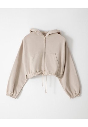 Chaqueta Regular Algodón Arena Mujer Beige