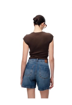 Short Tiro Alto Denim índigo Oscuro Mujer Azul