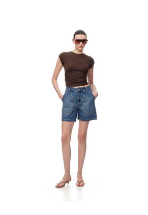 Short Tiro Alto Denim índigo Oscuro Mujer Azul