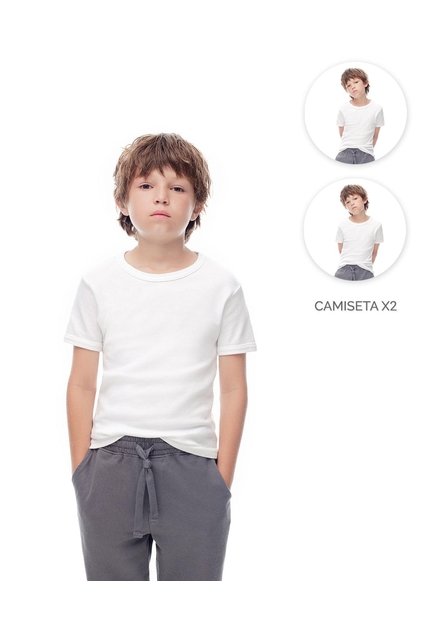 Camiseta Slim Algodón X2unds Blanca Niño Blanco