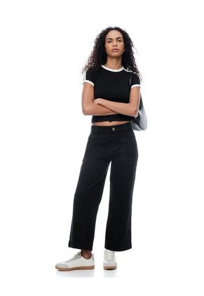 Jean Culotte Tiro Medio Negro Mujer Negro