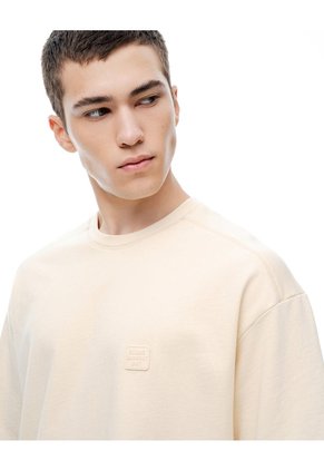 Camiseta Oversized Manga Corta Crema Hombre Beige