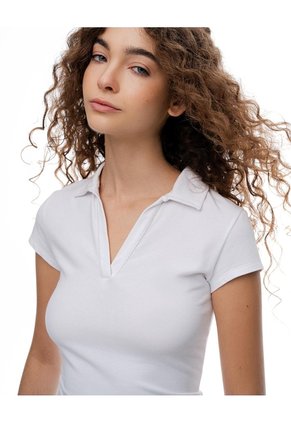 Polo Slim Algodón Blanca Mujer Blanco