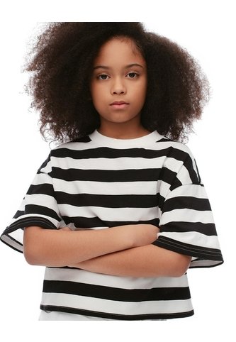 Camiseta Oversize Algodón Rayas Niña Negro Gef