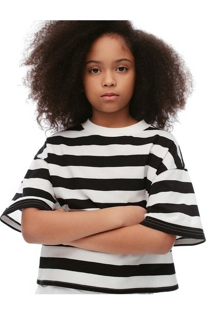 Camiseta Oversize Algodón Rayas Niña Negro