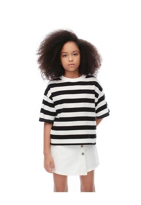 Camiseta Oversize Algodón Rayas Niña Negro