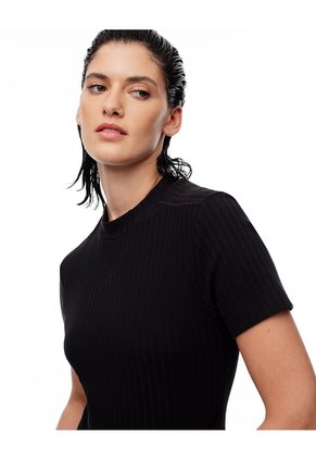 Camiseta Crop Slim Algodón Negra Mujer Negro