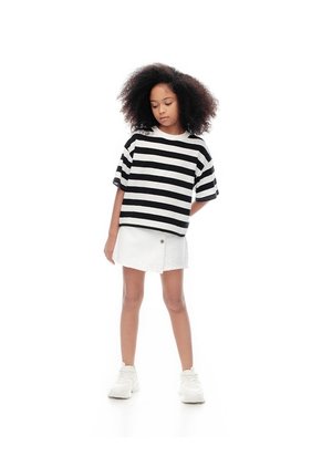 Camiseta Oversize Algodón Rayas Niña Negro