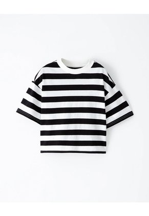 Camiseta Oversize Algodón Rayas Niña Negro