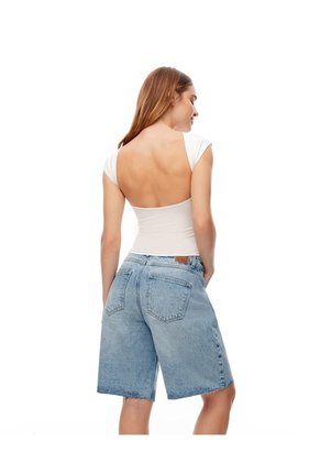 Bermuda Regular Tiro Medio Denim índigo Medio Mujer Azul Oscuro