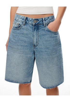 Bermuda Regular Tiro Medio Denim índigo Medio Mujer Azul Oscuro