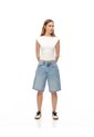 Bermuda Regular Tiro Medio Denim índigo Medio Mujer Azul Oscuro de Gef