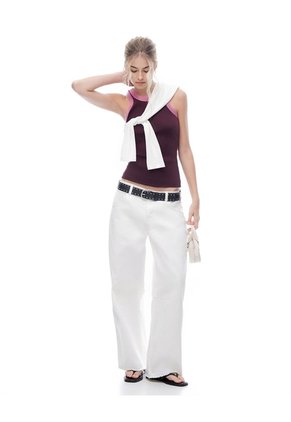 Camiseta Esqueleto Slim Rib Algodón Vinotinto Mujer Violeta