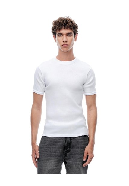 Camiseta Slim Rib Algodón Blanca Hombre Blanco