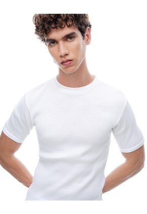 Camiseta Slim Rib Algodón Blanca Hombre Blanco