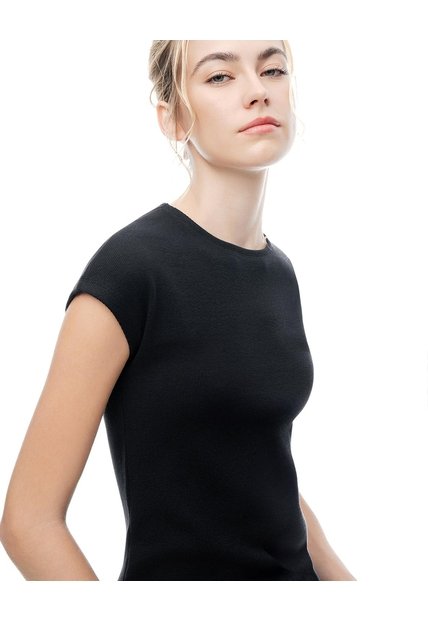 Camiseta Slim Manga Corta Negra Mujer Negro