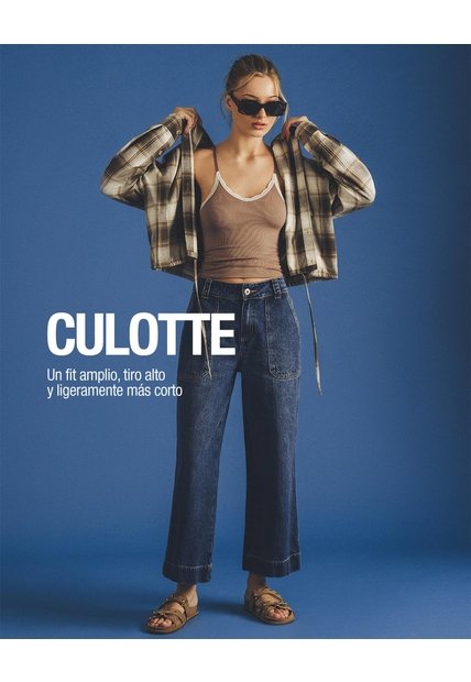 Jean Culotte Tiro Medio índigo Oscuro Mujer Azul Oscuro
