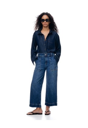 Jean Culotte Tiro Medio índigo Oscuro Mujer Azul Oscuro