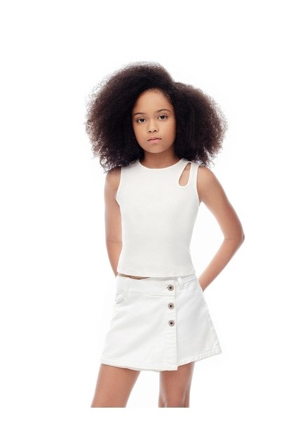 Camiseta Esqueleto Slim Rib Algodón Blanca Niña Blanco