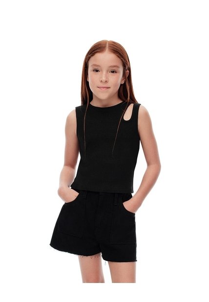 Camiseta Esqueleto Slim Rib Algodón Negra Niña Negro