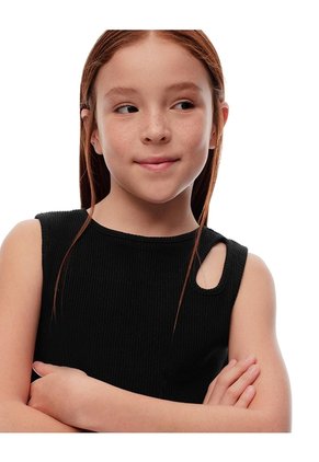 Camiseta Esqueleto Slim Rib Algodón Negra Niña Negro