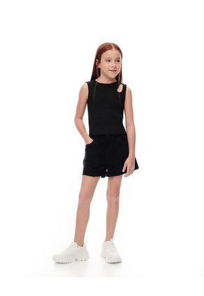 Camiseta Esqueleto Slim Rib Algodón Negra Niña Negro