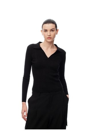 Camibuzo Tipo Polo Slim Tejido De Punto Negro Mujer Negro Gef