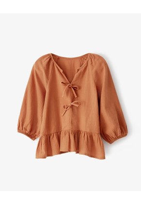 Blusa Regular Anudada Algodón Caramelo Niña Marron