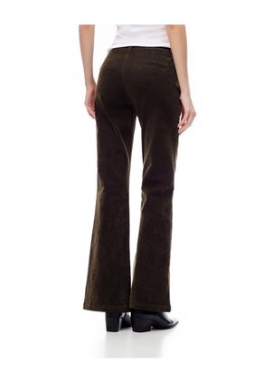 Jean Flare Tiro Alto Efecto Gamuza Café Mujer Marron