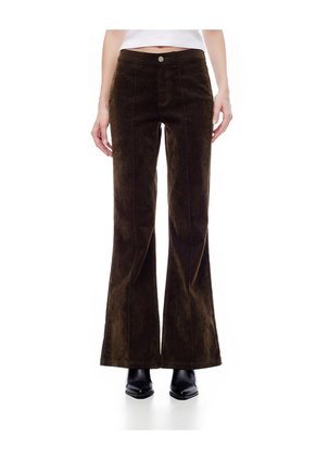 Jean Flare Tiro Alto Efecto Gamuza Café Mujer Marron