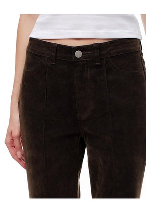 Jean Flare Tiro Alto Efecto Gamuza Café Mujer Marron