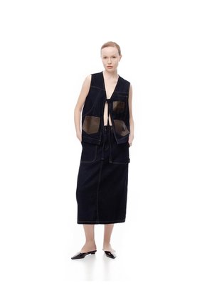 Chaleco Denim Anudado índigo Oscuro Mujer Azul