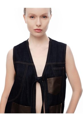 Chaleco Denim Anudado índigo Oscuro Mujer Azul