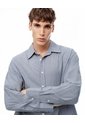 Camisa Manga Larga Oversize Algodón Cuadros Hombre Azul de Gef