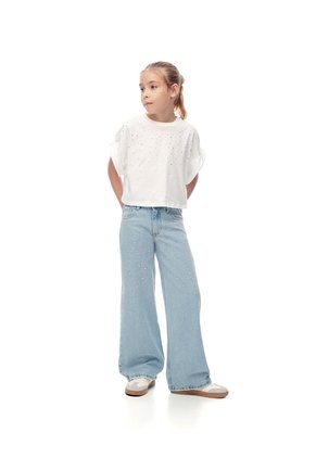 Jean Wide Leg Tiro Medio Brillos índigo Claro Niña Azul