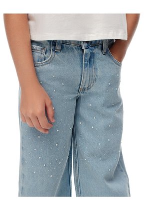 Jean Wide Leg Tiro Medio Brillos índigo Claro Niña Azul