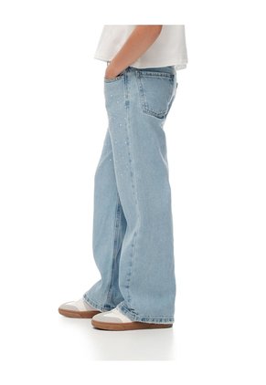 Jean Wide Leg Tiro Medio Brillos índigo Claro Niña Azul