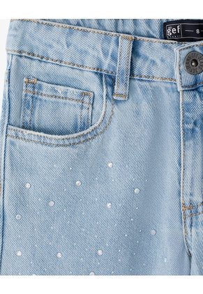 Jean Wide Leg Tiro Medio Brillos índigo Claro Niña Azul